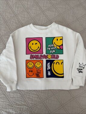 Zara White Sweatshirt with Multicolor Smiley Panels